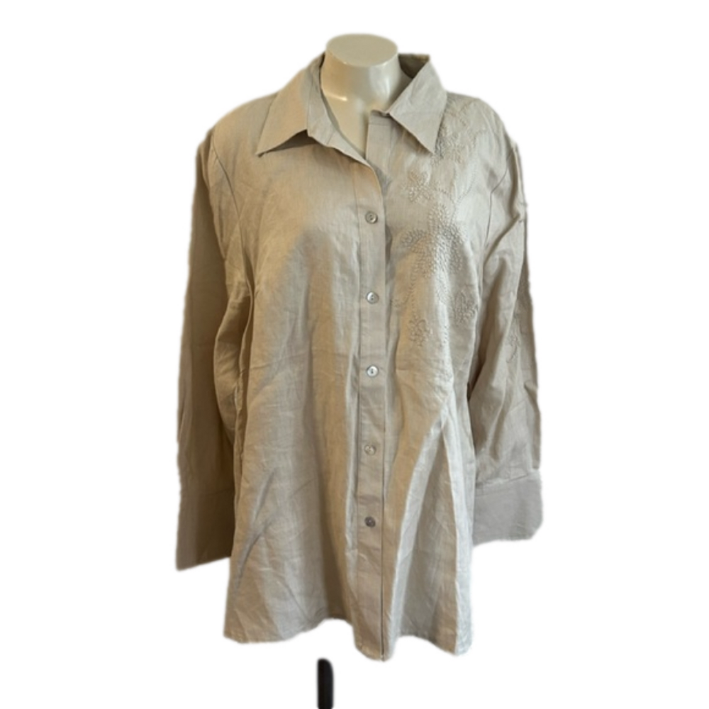 Edward Woman 100% Irish Linen embroidered cream Blouse 1X NWT